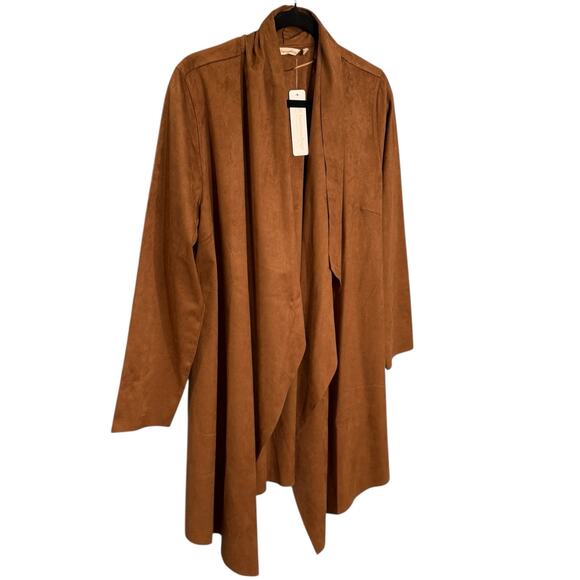 Soft Surroundings‎ L Faux Suede Open Front Long Jacket Brown Western Beth Dutton - Picture 3 of 10